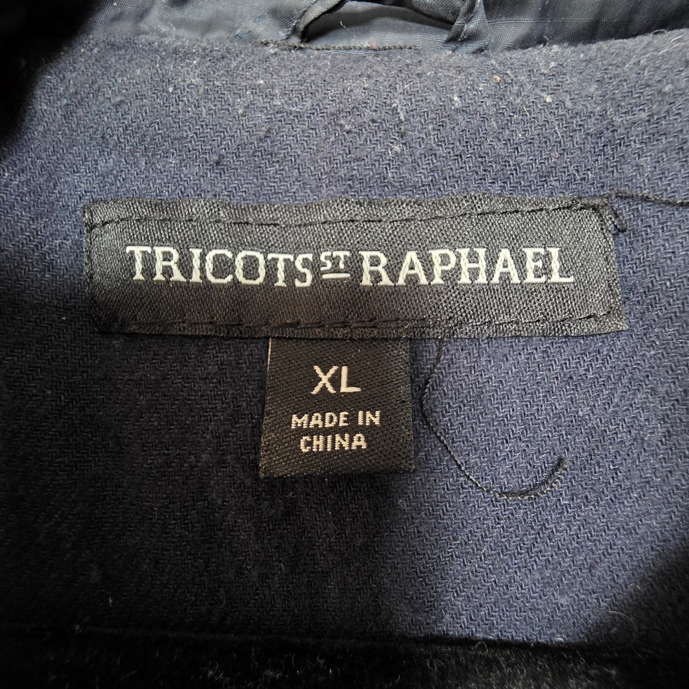 Tricots St Raphael Mens XL Quilted Vest Navy Blue Brown Trim Full Zip Diamond - Picture 2 of 8